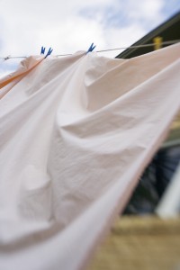 Strong wind blows the clothes hung on the clothesline